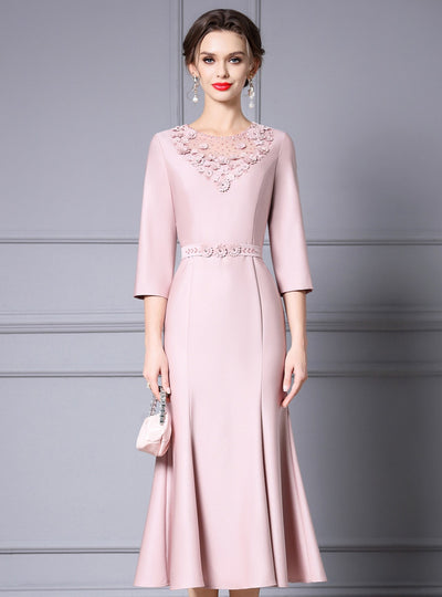 Pink 3D Flower Mother of the Bride Dress
