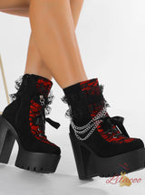 Retro Lace Chain Thick Heels Thick Soles Boots