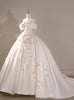 Ivory White Satin 3D Flower Wedding Dress