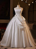 White Satin Strapless Pleats Wedding Dress