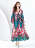 V-neck Lantern Sleeve Printed Dress