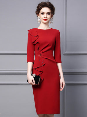 Red Short Sleeve Mother Of The Bride Dress