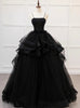 Black Tulle Spaghetti Straps Beading Prom Dress