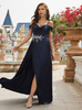 Navy Blue Straps Split Prom Dress