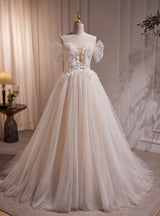 Ivory Tulle Straps Sequins Pleats Wedding Dress