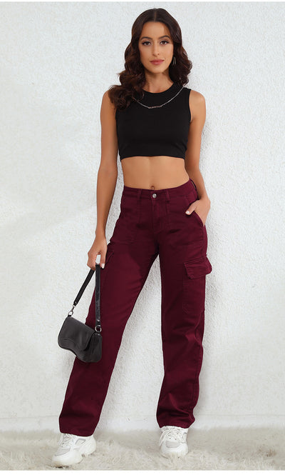 High Waist Loose Pocket Jeans