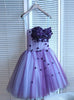 Purple Tulle Strapless Beading Flower Homecoming Dress