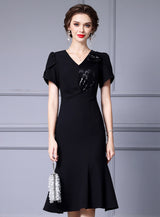 Black Sequins Short Sleeve Mother Of The Bride Dress