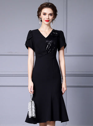 Black Sequins Short Sleeve Mother Of The Bride Dress