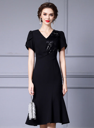 Black Sequins Short Sleeve Mother Of The Bride Dress