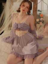 Sexy Backless Satin Mesh Suspender Nightdress