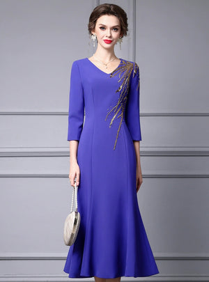Blue Purple Beading Sequins Mother of the Bride Dress