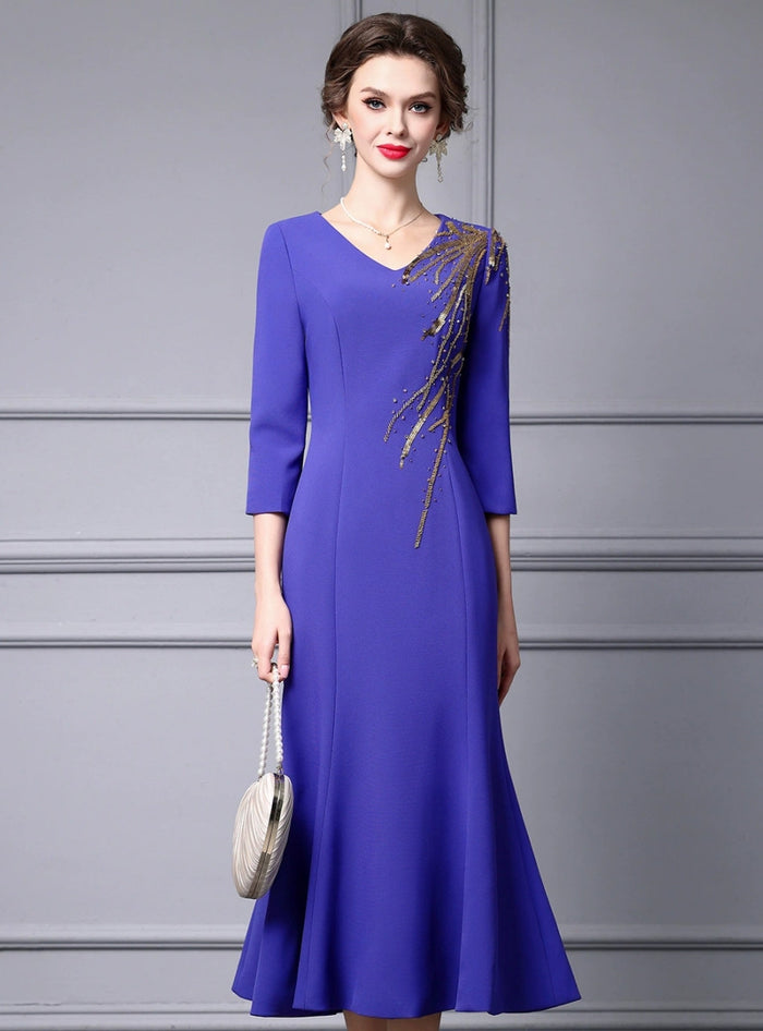 Blue Purple Beading Sequins Mother of the Bride Dress