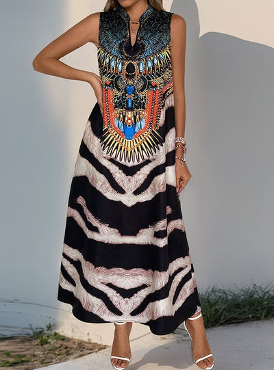 Sleeveless V-neck Retro Animal Print Dress