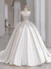 White Satin Strapless Sequins Wedding Dress