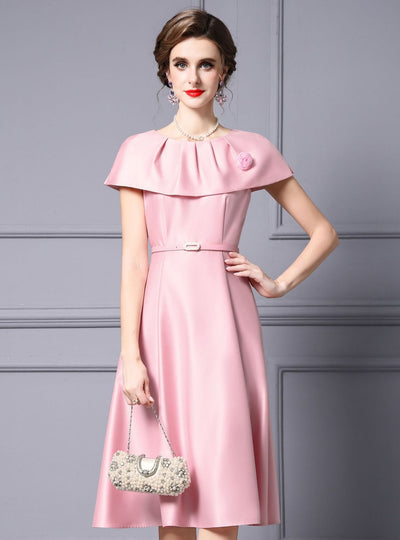 Pink Satin Pleats Mother Of The Bride Dress
