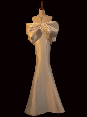 Ivory Mermaid Satin Bow Wedding Dress