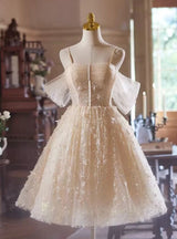 Champagne Tulle Sequins Pleats Homecoming Dress