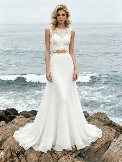 White Two Piece Lace Wedding Dress