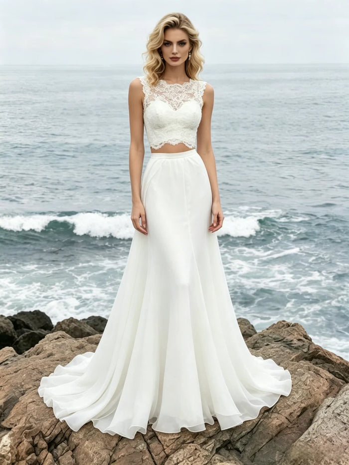 White Two Piece Lace Wedding Dress