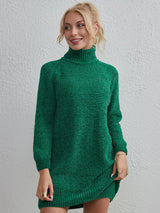 High-necked Chenille Knitted Sweater Dress