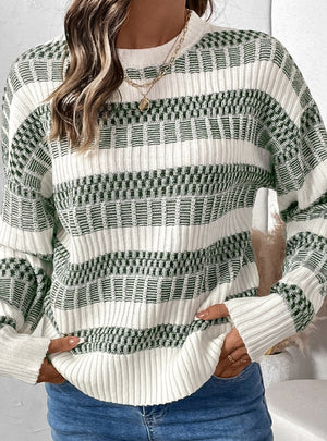 Striped Round Neck Pullover Sweater