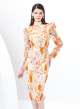 Retro Long-sleeved Slim Embroidered Dress