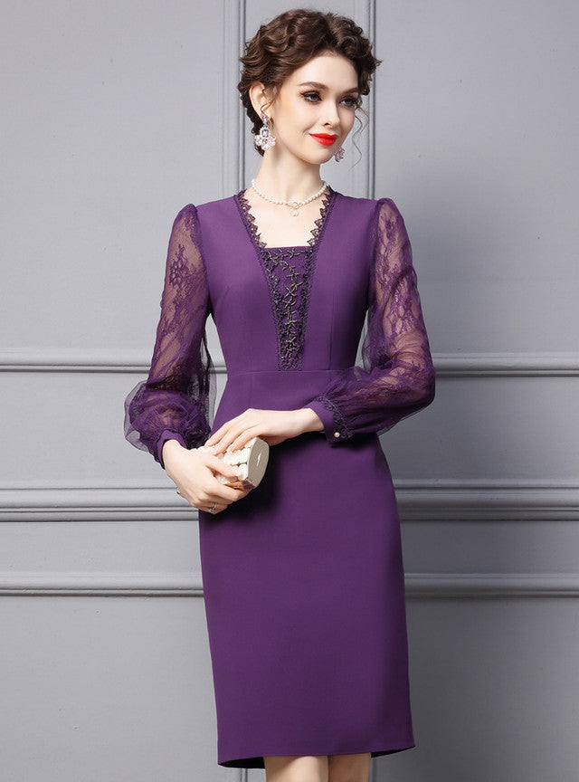 Purple Lace Beading Mother Of The Bride Dress