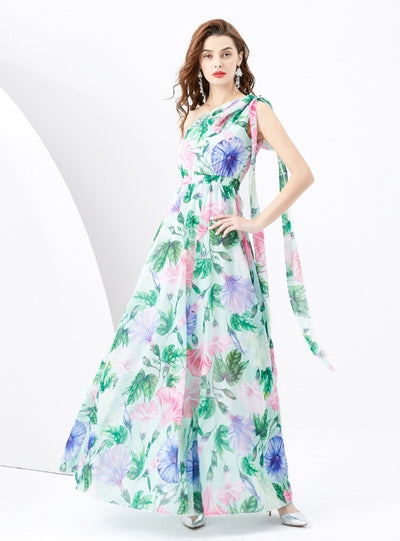 Bow Slim Long Floral Holiday Dress