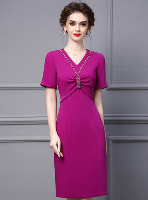 V-neck Short Sleeve Mother Of The Bride Dress