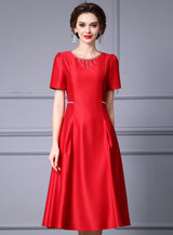Red Short Sleeve Satin Mother Of The Bride Dress