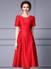 Red Short Sleeve Satin Mother Of The Bride Dress