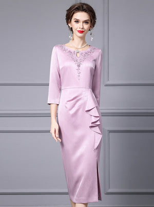 Pink Purple Short Sleeve Mother Of The Bride Dress
