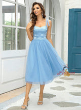 Blue Straps Tulle Sleeveless Dress