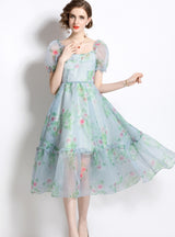 Palace Square Collar Bubble Sleeve Dress