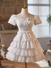 White Puff Sleeve Tiers Bow Homecoming Dress