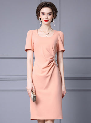 Short Sleeve Crystal Mother Of The Bride Dress