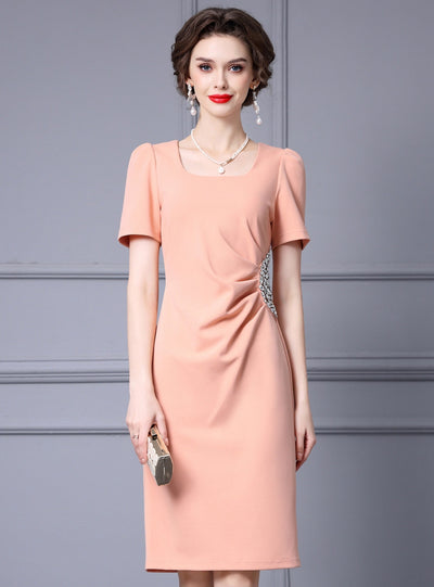 Short Sleeve Crystal Mother Of The Bride Dress