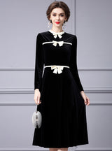Black Velvet Long Sleeve Mother Of The Bride Dress
