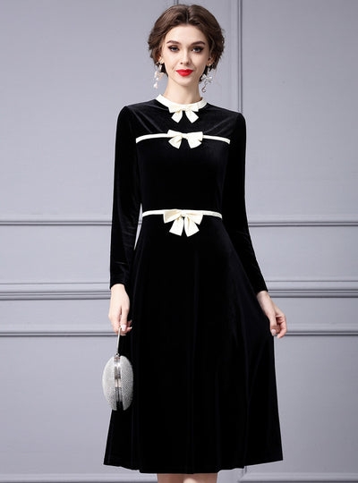 Black Velvet Long Sleeve Mother Of The Bride Dress