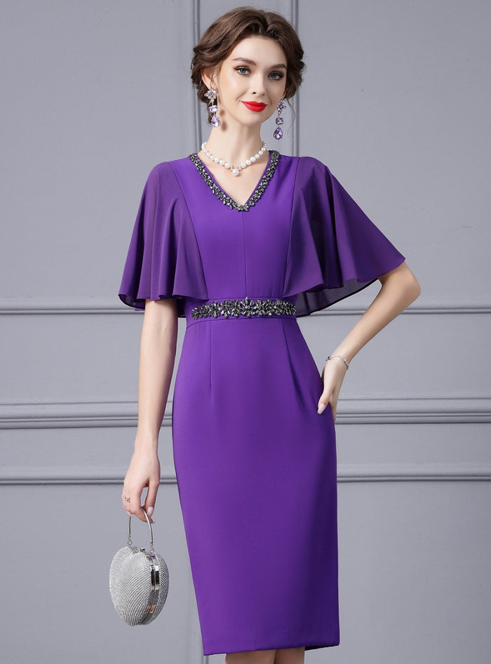 Purple V-neck Beading Mother Of The Bride Dress