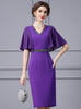 Purple V-neck Beading Mother Of The Bride Dress