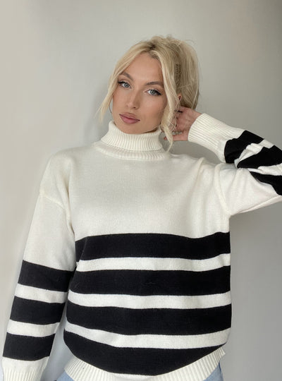 Striped High Neck Casual Sweater
