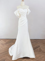 White Mermaid Satin Pleats Wedding Dress