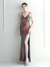 Sexy Straps Split Sequins Prom Dress