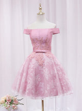 Pink Tulle Lace Off the Shoulder Homecoming Dress