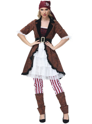 Brown Striped Lace Pirate Halloween Costume