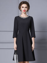 Black Scoop Neck 3/4 Sleeve Mother Of The Bride Dress