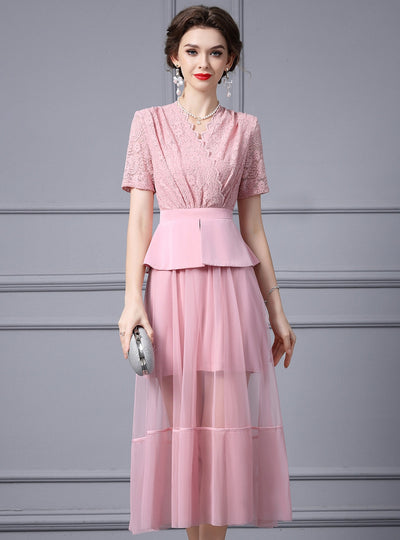 Pink Lace Tulle Mother Of The Bride Dress