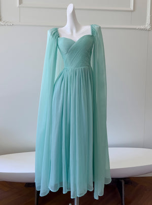 Green Slim Chiffon Pleated Dress